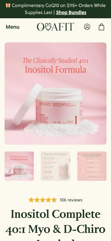 Ovafit’s mobile Inositol Complete product page