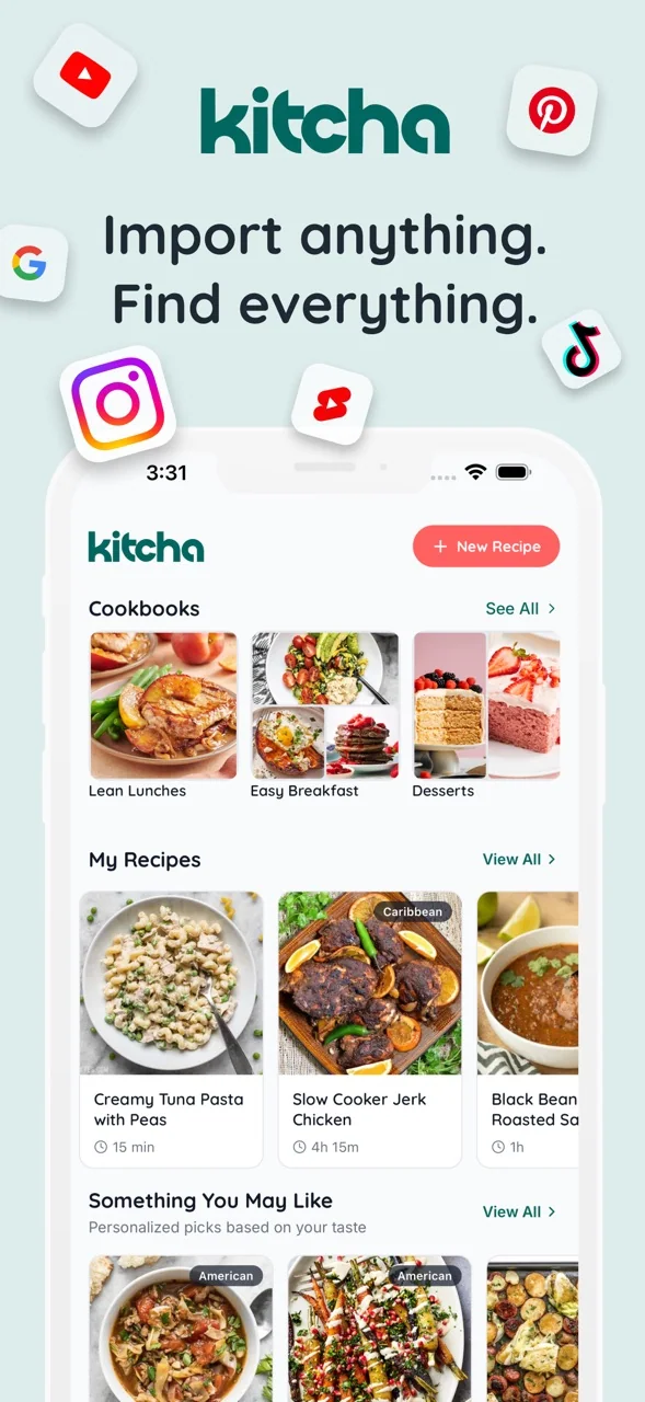 Kitcha recipe library with cookbooks and saved recipes